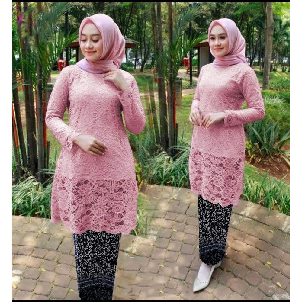 Tunik Alfiana Kebaya Brukat Corneli Tulang Glitter Brokat Timbul Set Alviana Batik Wisuda Kondangan!