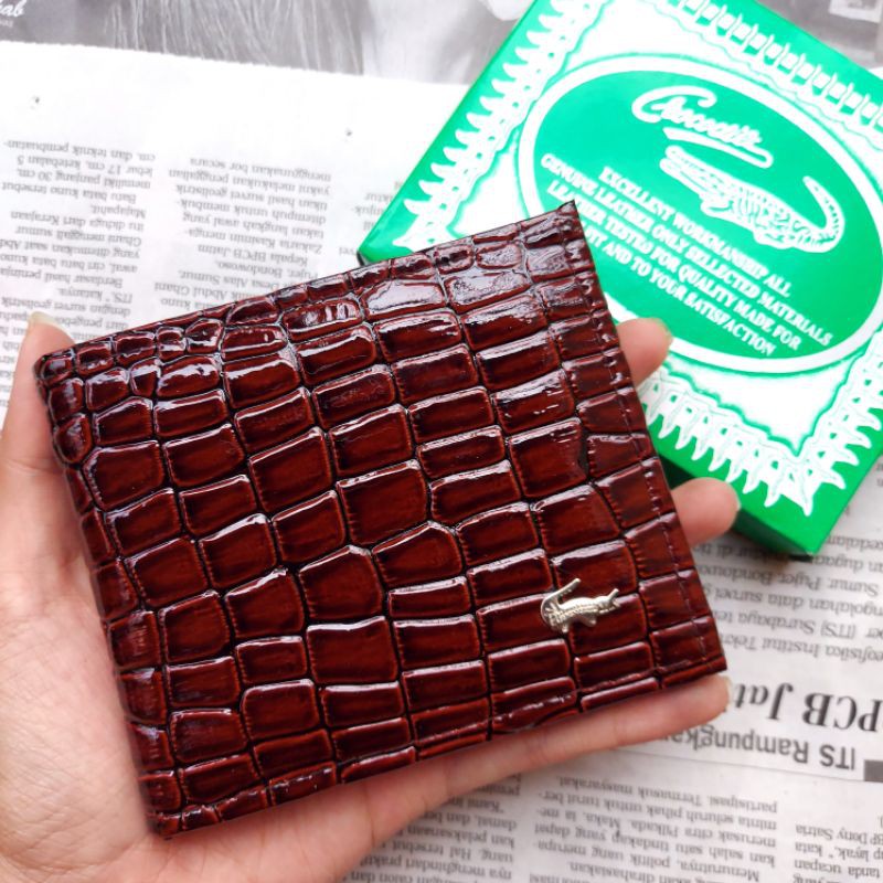 Dompet Pria Murah Cowok Pendek Lipat Motif Buaya Coklat Fashion