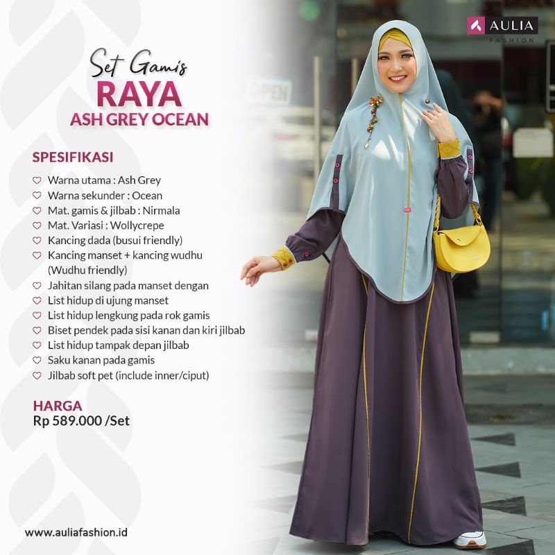 Gamis Set Hijab Terbaru Ori Aulia Fashion Raya Ash Grey