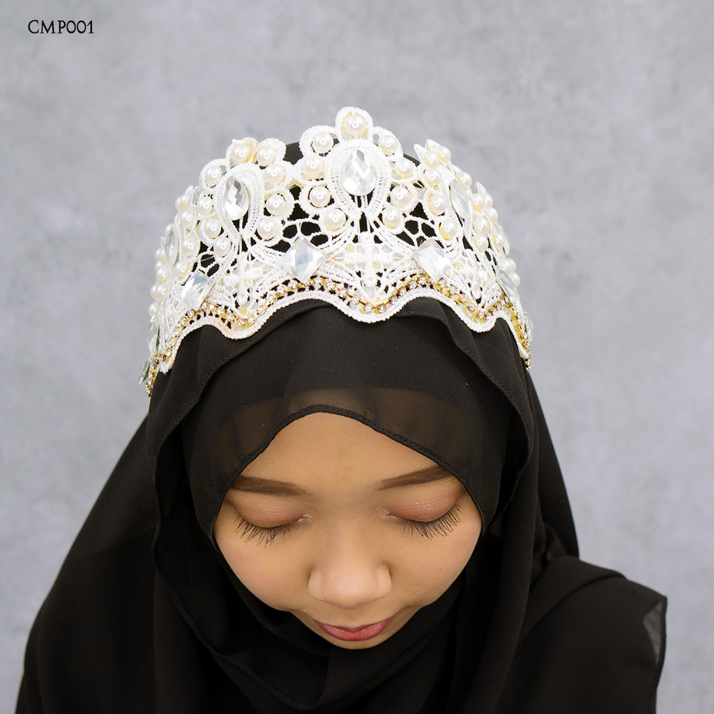 [STOCK TERBATAS] CROWN MAHKOTA PENGANTIN HIJAB EXCLUSIVE BROKAT WHITE CMP001