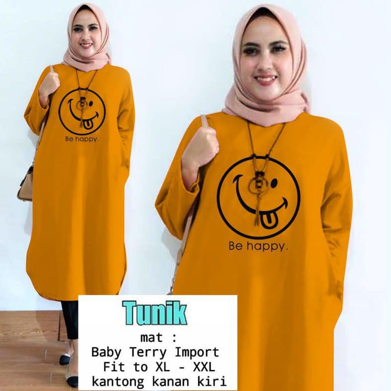 TUNIK SMILE BE HAPPY / TUNIK MAMACHI /TUNIK POLOS/ TUNIK CEWEK / TUNIK PANJANG / TUNIK MOTE