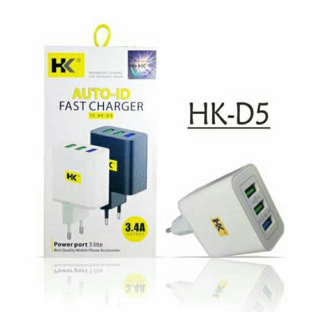 KEPALA CHARGER HK D5 3 USB FAST CHARGING