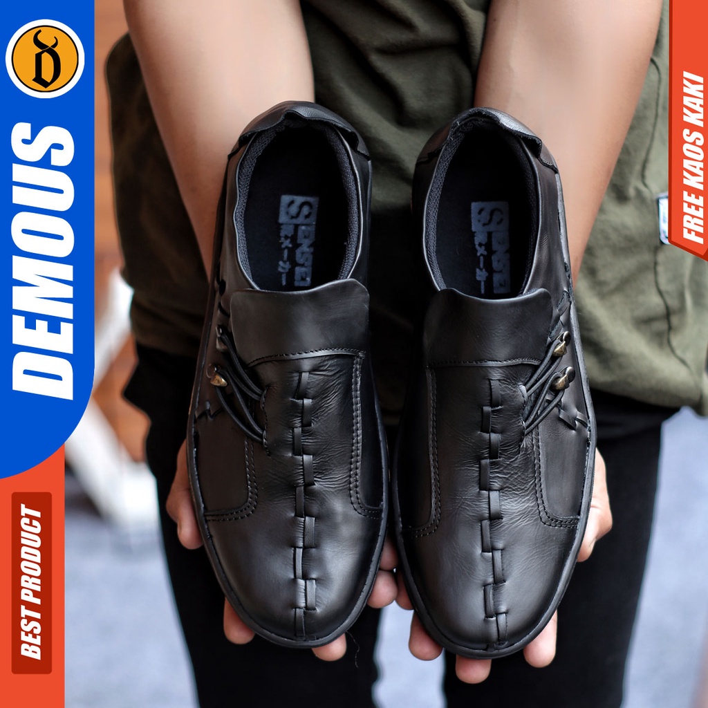 Sepatu Sneakers Pria Sepatu Casual Pria Kulit Asli Sepatu Kerja Kuliah Kondangan Sepatu Hitam Pria DEMOUS JACK