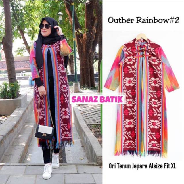 Ouher tenun pelangi mawar rainbow + free masker tenun