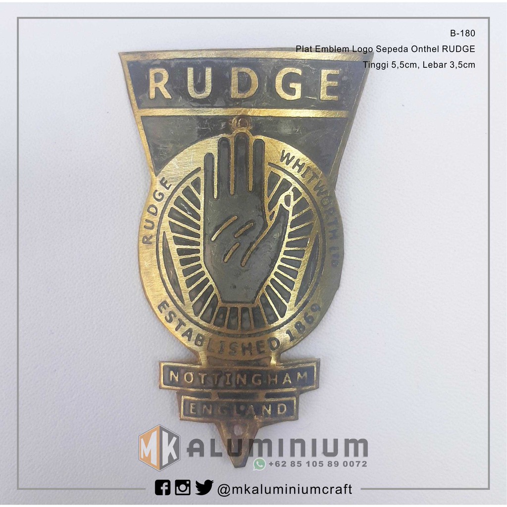 RUDGE - Plat Emblem Logo Sepeda Ontel Jawa Merk Rudge - B180 - MK Aluminium