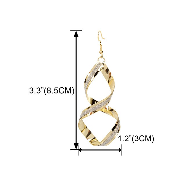 LRC Anting Tusuk Fashion Golden Geometric Spiral Frosted Hollow Alloy Earrings K44349