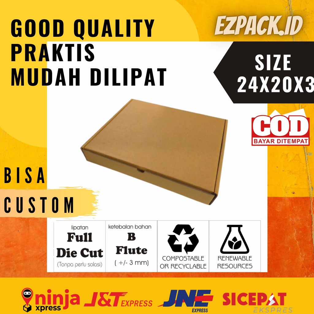 

Kardus packaging box die cut 24x20x3.5 kotak packing box hampers, hijab, baju, makanan (bisa custom)