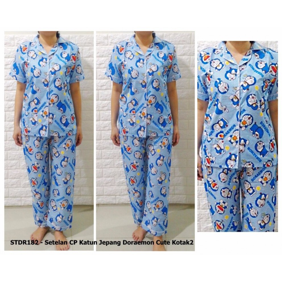 STDR182 - Setelan CP Katun Jepang Doraemon Cute Kotak2