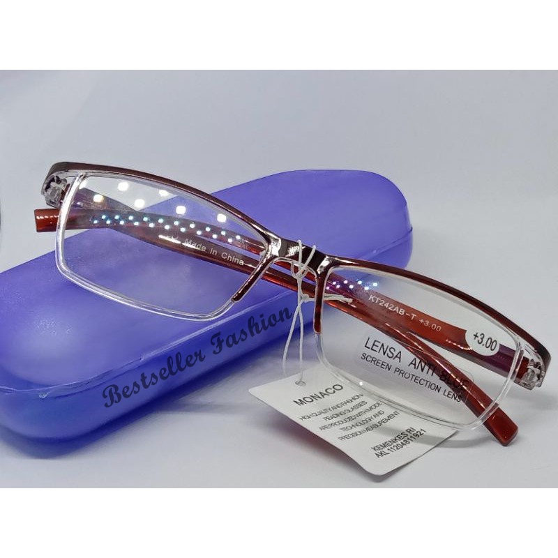 Kacamata baca plus (+) super fokus blueray +100 s/d +300 kacamata plus pria dan wanita frame semi rimless