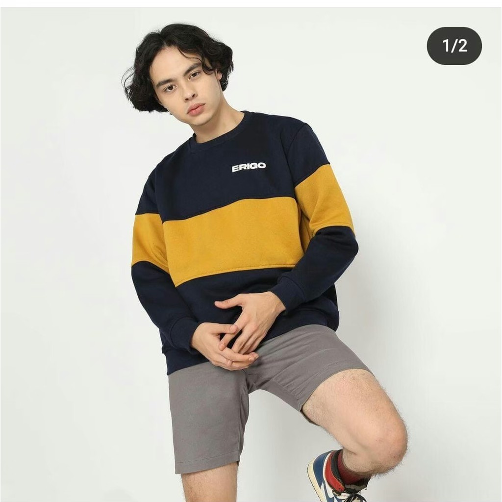 Sweater Crewneck Pria Erigo kombinasi Sweater Erigo Fleece Crewneck Pria Terlaris