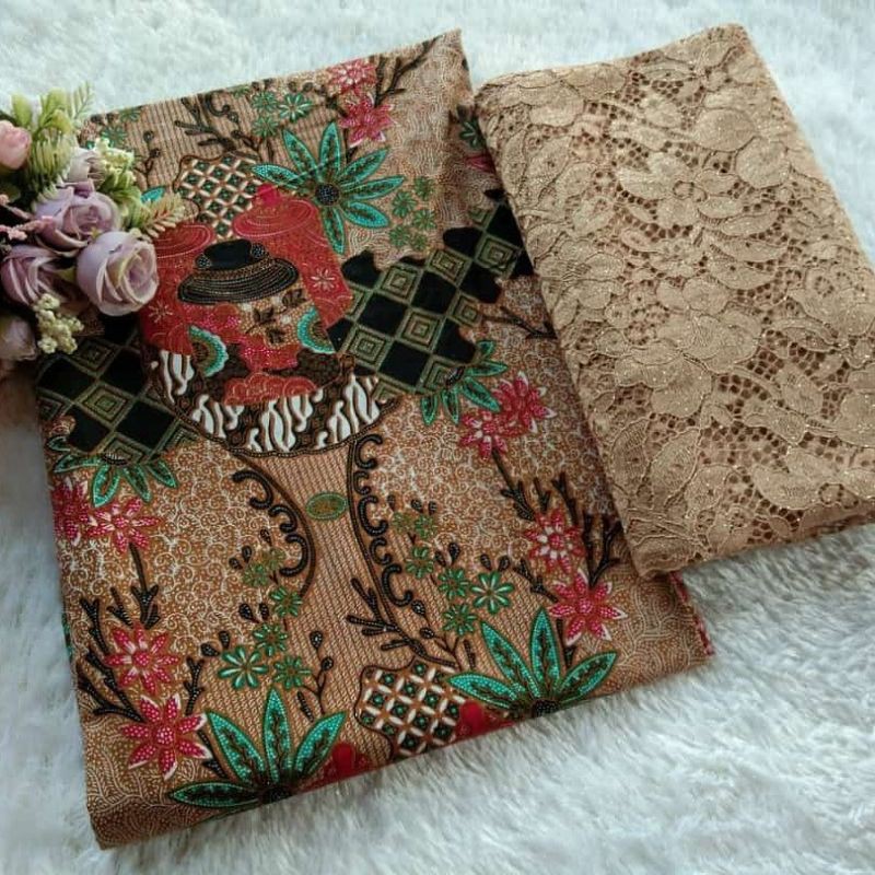 Kain Batik Sogan Jarik Set Kebaya Brokat Modern