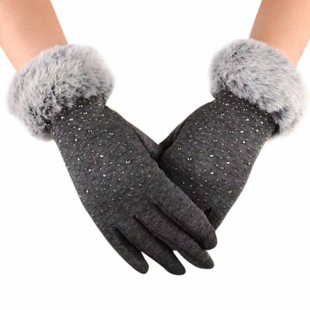 WOMAN WINTER BEADED GLOVES TOUCHSCREEN SARUNG TANGAN WANITA MUSIM DINGIN LAYAR SENTUH