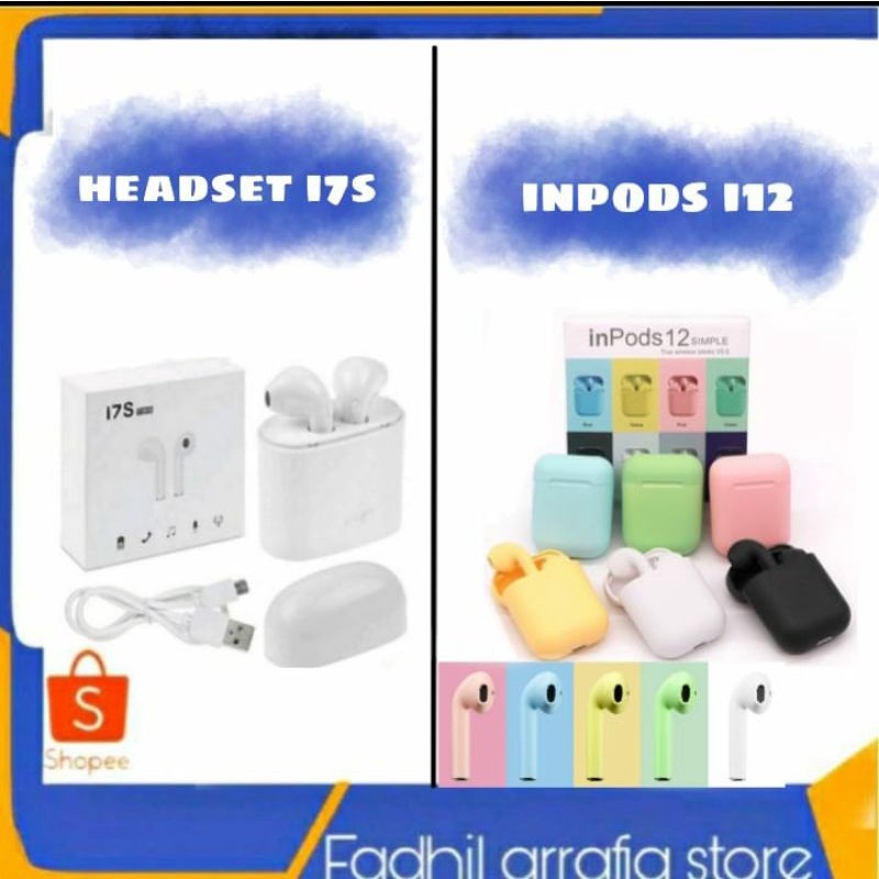 HEADSET BLUETOOTH INPOTS I12  MACAROON | HEADSET  BLUETOOTH I7S WIRELESS | EARPHONE BLUETOOTH | EARP