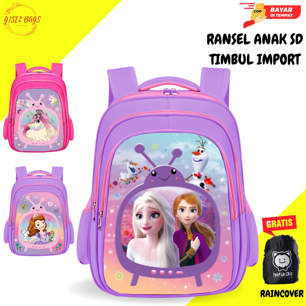 COD Tas anak perempuan sekolah TK SD gambar timbul karakter superhero waterproof