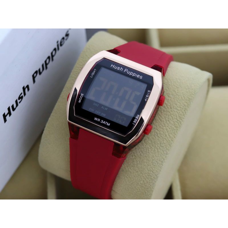 jam tangan wanita Mewah HUSH PUPPIES Tali Karet Merah Digital
