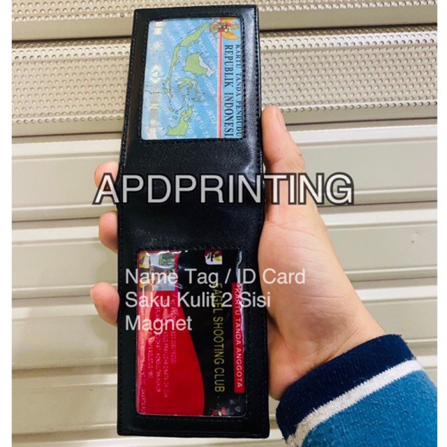 

Name Tag ID Card Saku Kulit 2 Sisi Magnet Dompet Kartu Kulit Magnet 2 Slot Card PREMIUM