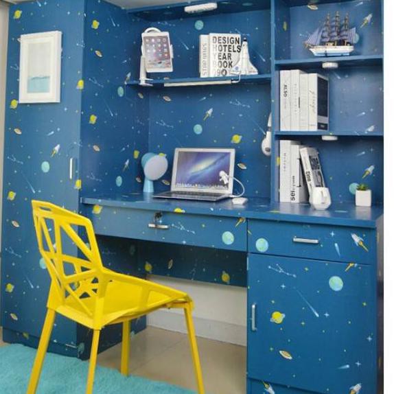 Wallpaper Dinding Motif Planet Tata Surya Dekorasi Kamar Anak Meja Belajar Lemari Plafon Stiker Kece