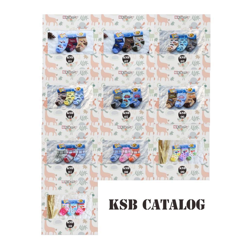 Kakamu  Kaos Kaki Bayi Lurus Motif Krakter Usia  0-1 Tahun Isi 3 Pasang