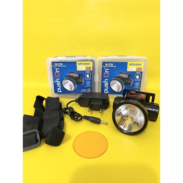 senter kepala led 25 watt super bright / senter kepala push on HL-2725 FREE LENSA KUNING / SENTER MEMANCING / SENTER KEPALA SERBAGUNA