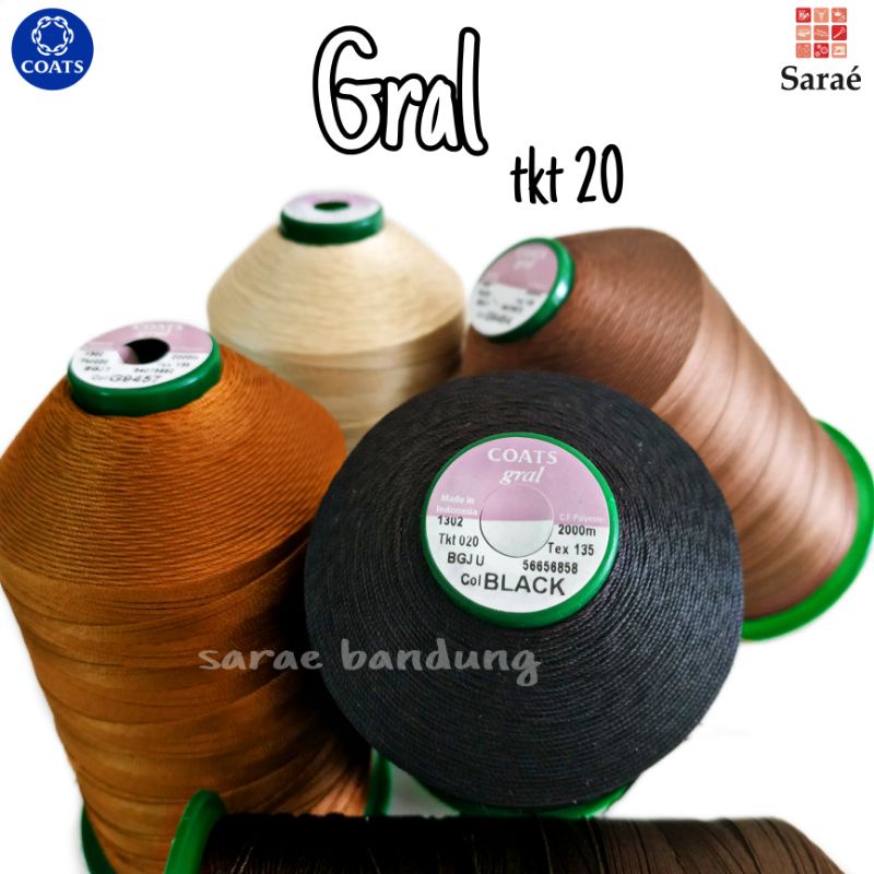 Coats Gral Filament Polyester tkt 20/Benang Jahit Kulit (ECERAN/1CONES/1PCS)