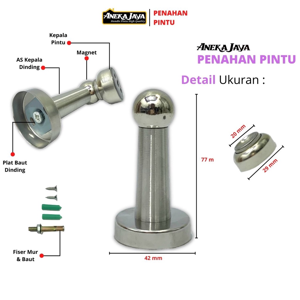 Penahan pintu magnet / Door stop stainlees steel / Door stopper magnet / pengganjal pengaman pintu