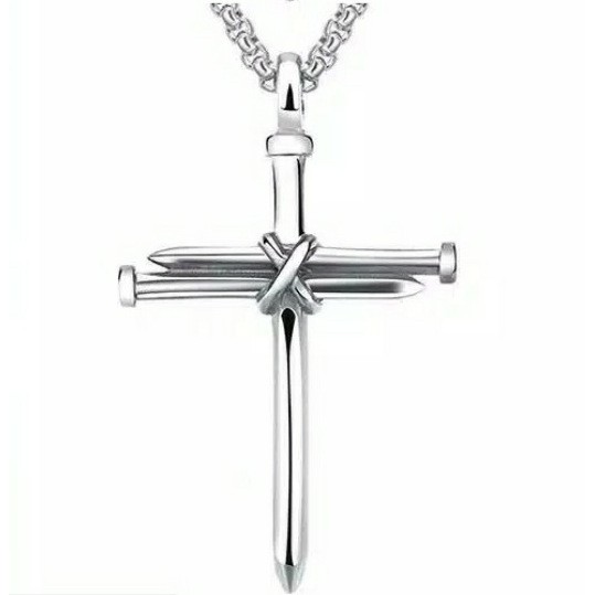 Kalung Salib Titanium Steel Cross Pendant Long Chain Unisex