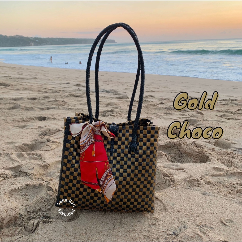 Sandy M motif Pattern / tas anyam bali / tas anyam sintetis plastik premium kendal / tas ootd / arie