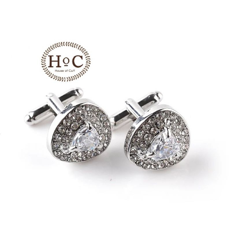 Houseofcuff Cufflinks Untuk Manset Kancing Kemeja Silver Triangle Clear Studded Cufflinks