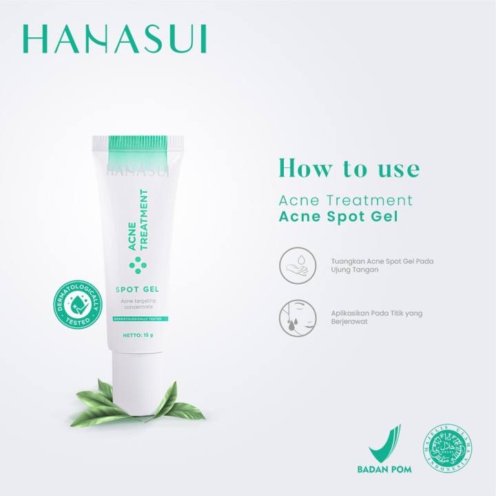 Paket Hanasui Acne Treatment 6pcs (Day Cream 15gr+night Cream 15gr+serum 20ml+Cleanser 60gr+Essence 100ml+Sport Gel 15gr)