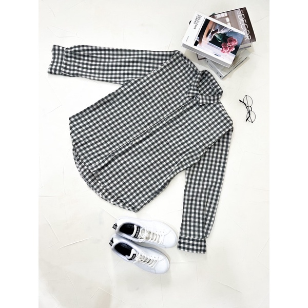 Uniqlo Long Sleeve Plaid Flannel Shirt kemeja pria-UNQ Plaid Grey