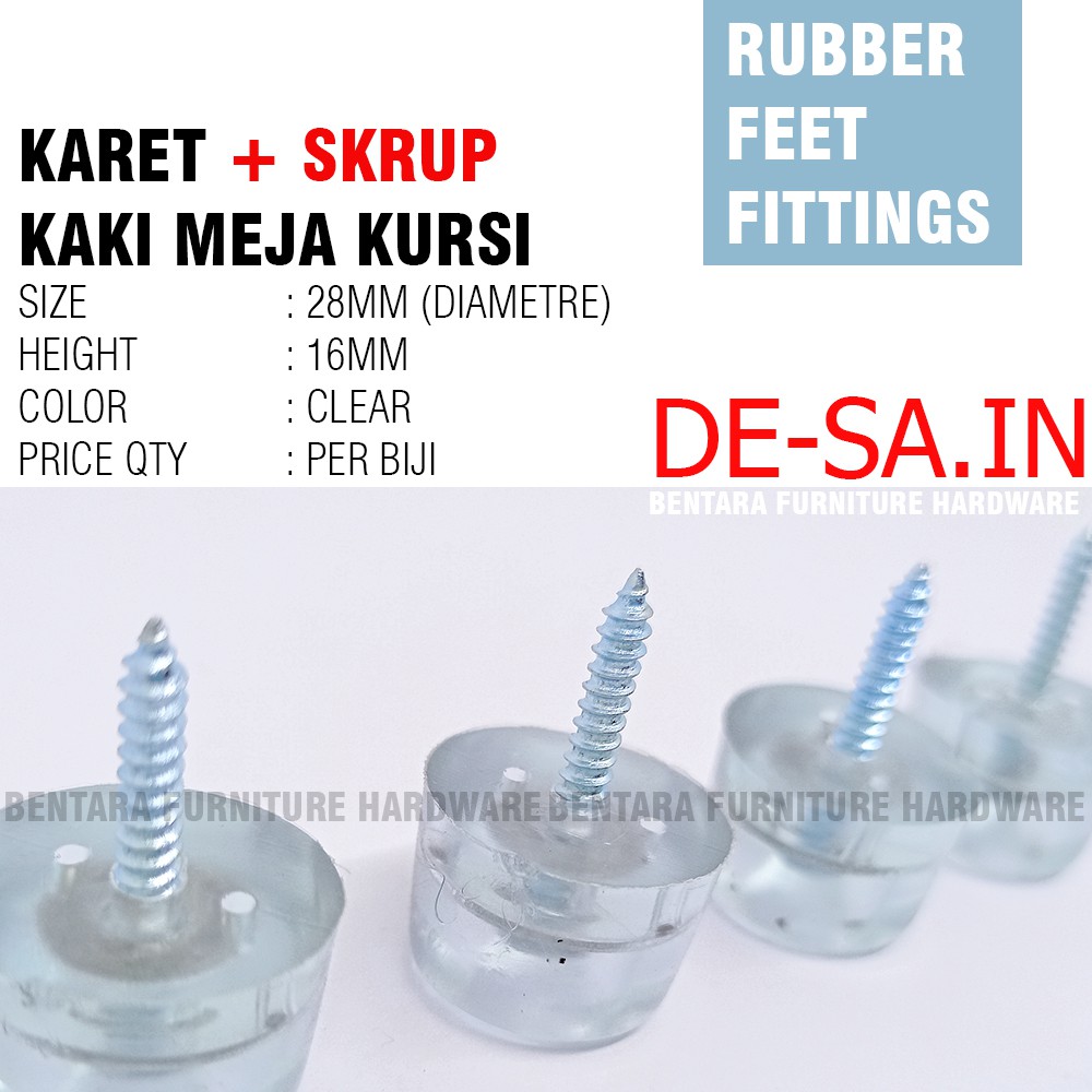 28MM Karet Ring Skrup Bulat Bundar Clear Bening - Kaki Meja Kursi Anti Slip Skid Rubber Screw Pad