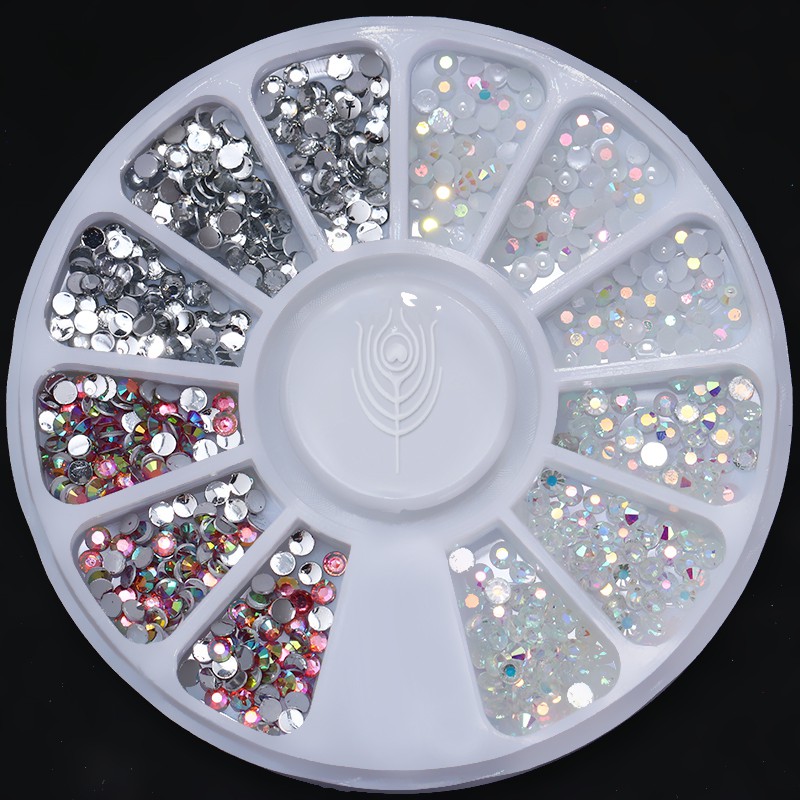 1 Kotak Berlian Imitasi 3D Warna-Warni Untuk Dekorasi Manicure