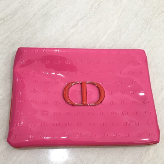 Christian Dior Pink and Coral Patent Embossed Pouch (Authentic) (Brand New) (Branded)