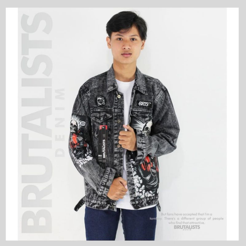 Jaket Jacket Motif Tengkorak Jeans Denim Pria Wanita Unisex Motif Printing