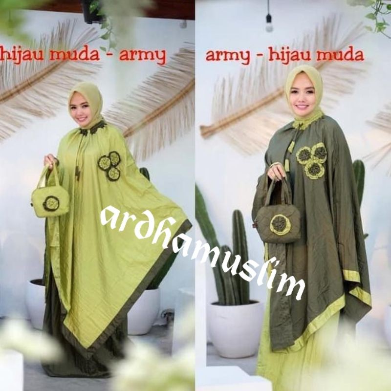 Mukena ponco mawar premium katun janger  Hijau kombi army