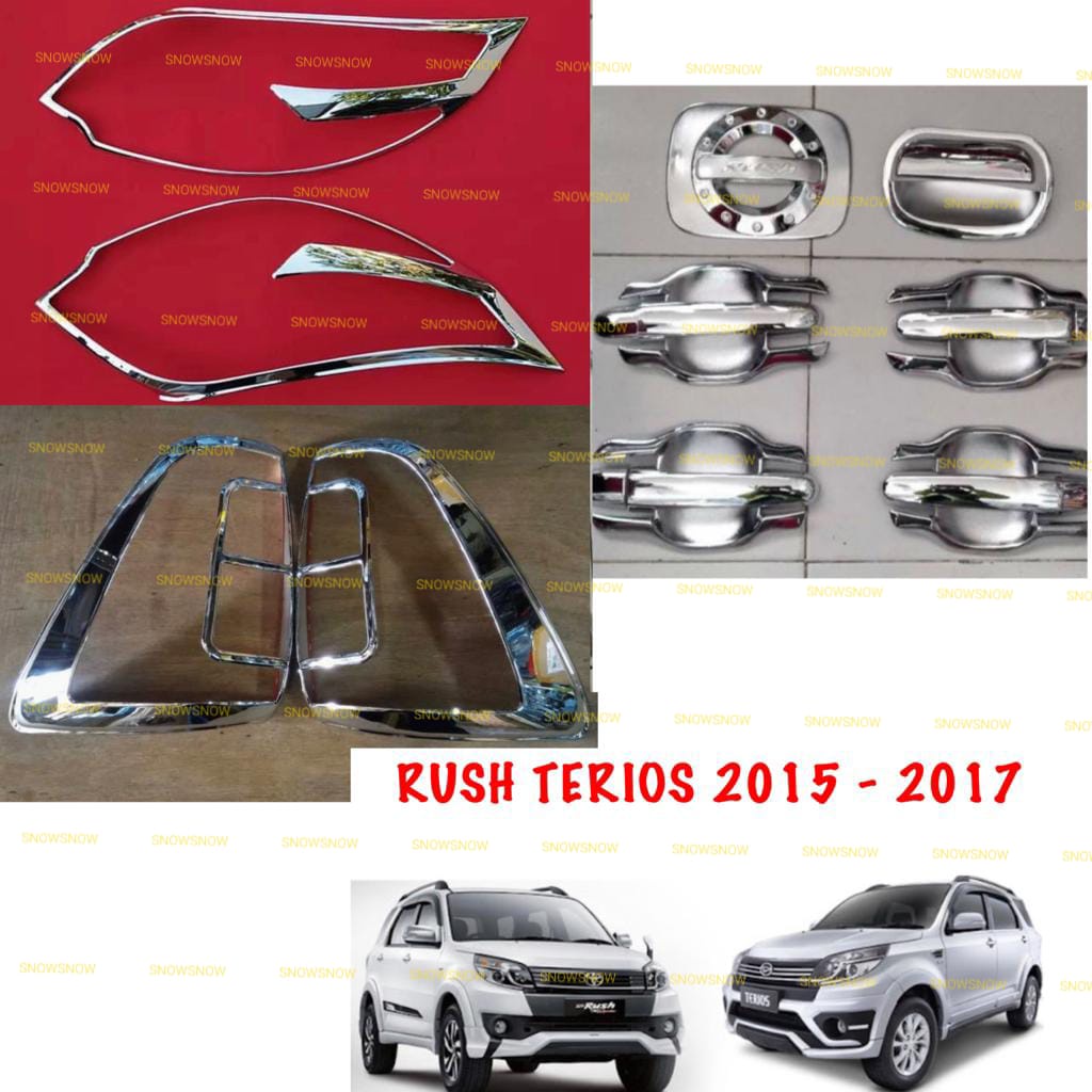 Paket Garnish Depan Belakang Outer Handle Tank Cover New Rush Terios 2015 2017 Sporty Hitam Chrome