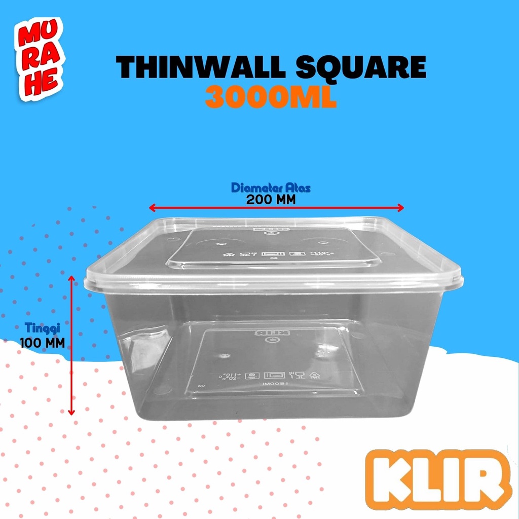 Thinwall Klir Square 3000ml / Kotak 3000 ml / Thinwall Square @25pcs