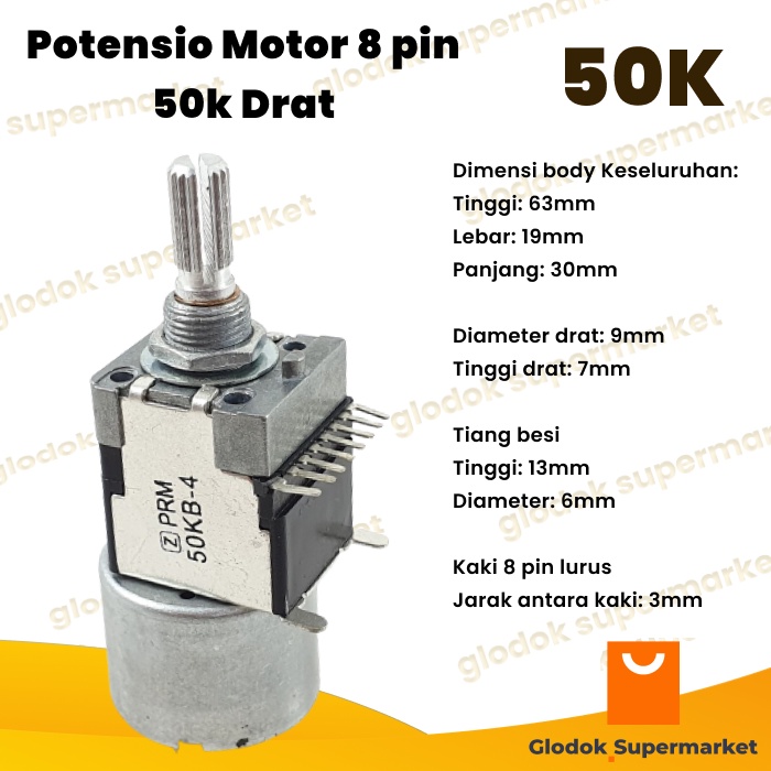 Potensio Motor 8 pin 50k Drat Stereo Kaki 8 Lurus 503