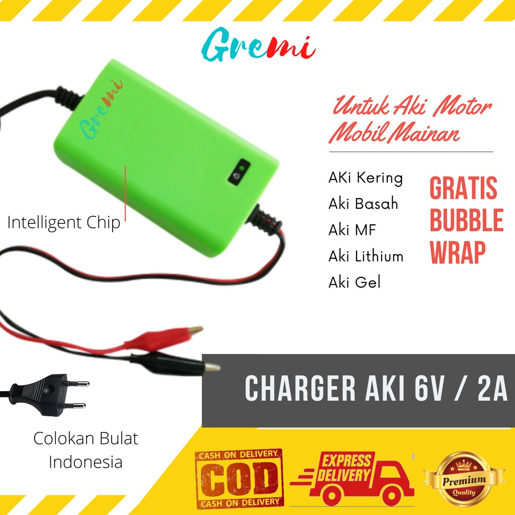 Carger Aki Motor MAINAN Mobil MAINAN 6V 2A Charger Aki Casan Aki 6 Volt AKI MAINAN