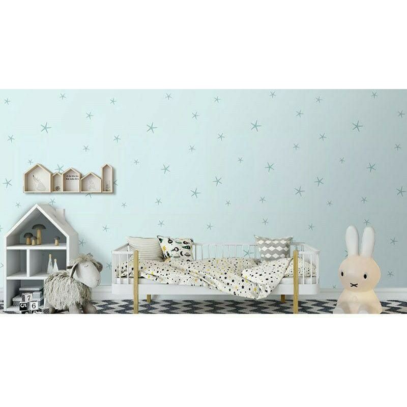 Wallpaper Dinding Motif Bintang Laut Dasar Biru 9sd10m x 45cm