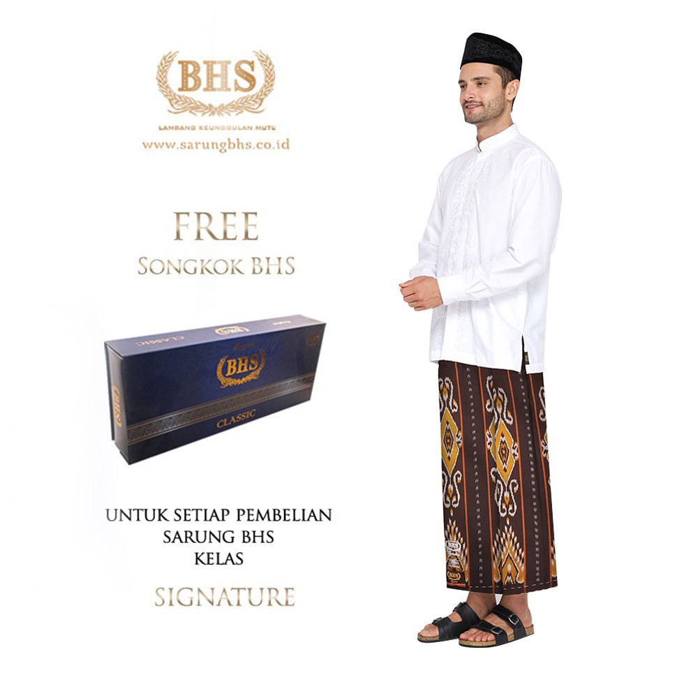 Sarung BHS Signature Gold Motif Kawung Sersan Dua Warna Hitam Gold
