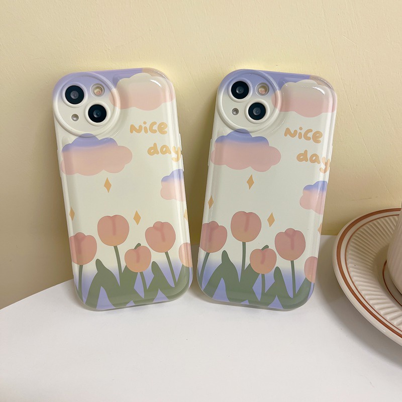 Soft Case Desain Tulip Air Cushion Untuk OPPO A57 A5 A9 A53 A33 A31 A7 A5S A12 A11K F9 Pro A15S A35 A32 A33 F11 A3S VIVO V23 S1 Y11 Y20 Y30 Y19 Y20i Y15S Y12