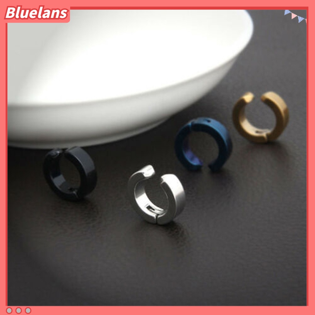 Bluelans 1Pc Men Titanium Steel Round Non-Pierced Ear Cuff Clip Earring Pendant Club