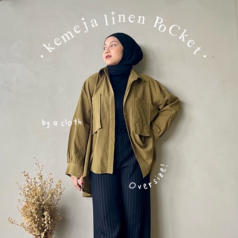 Danis kemeja linen oversize - shirt linen crinkle - kemeja wanita pocket