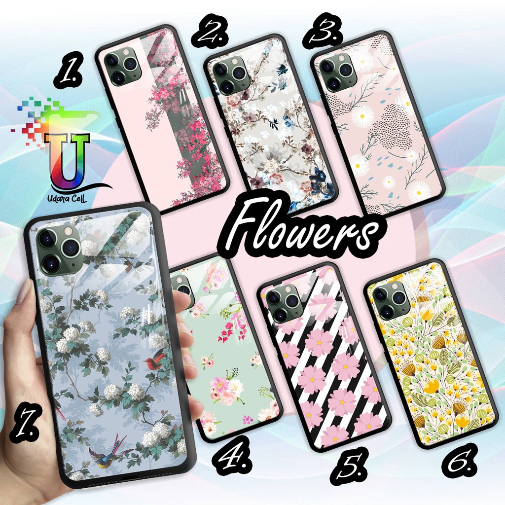 Softcase Back Case Glass Kaca FLOWERS Oppo RENO 3 4 Z 2 2F 2Z 4Z 10x ZOOM K3 K5 Pro UC2847