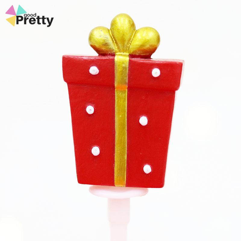 Topper Kue Desain Elk Gift Box Shape Merry Christmas Bahan Resin Untuk Dekorasi - PD