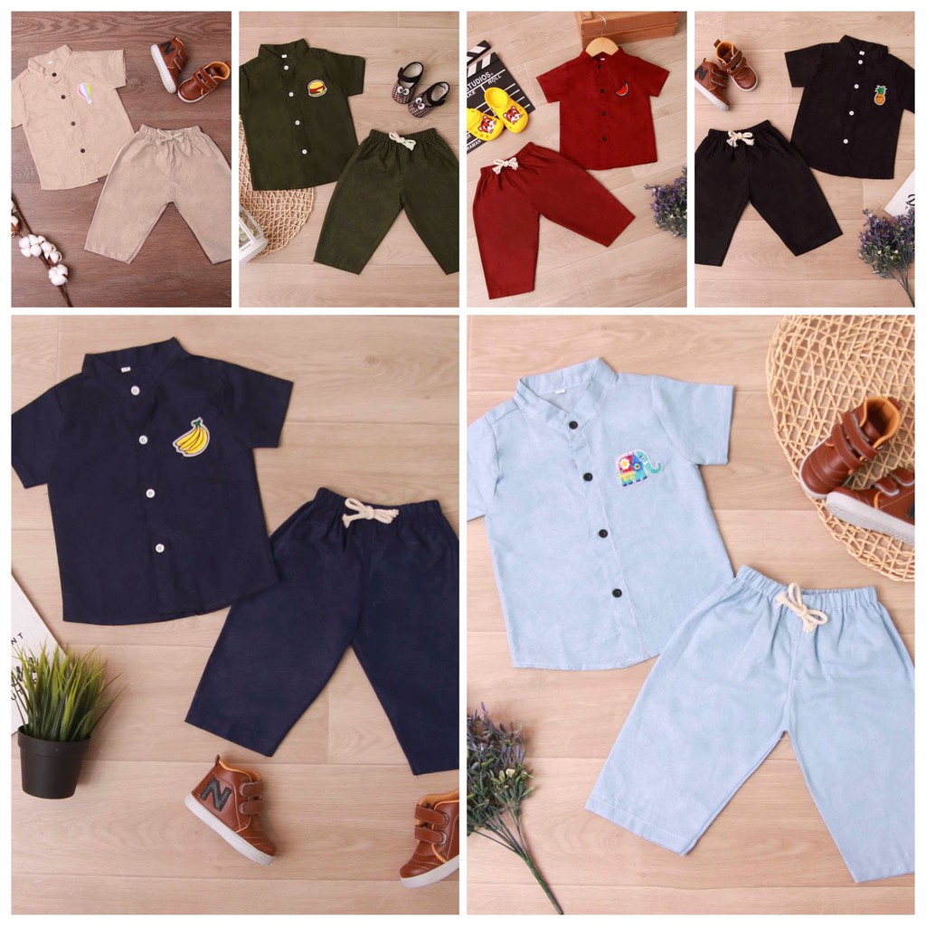 Jikialiang - SETELAN KEMEJA ANAK CP BORDIR LAKI LAKI &amp; PEREMPUAN USIA 1-9 TAHUN BAHAN KATUN LINEN