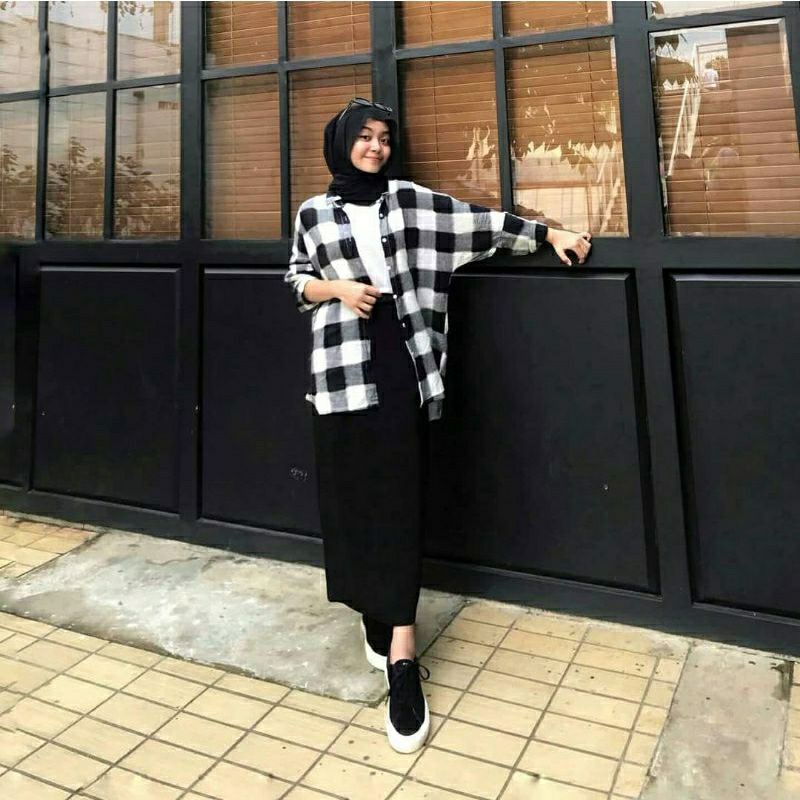 Flanel Wanita Kemeja Kotak Kotak Lengan Panjang