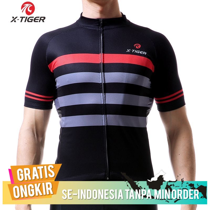 Jersey Sepeda Lengan Pendek X-TIGER Pakaian Bersepeda berbahan polyester