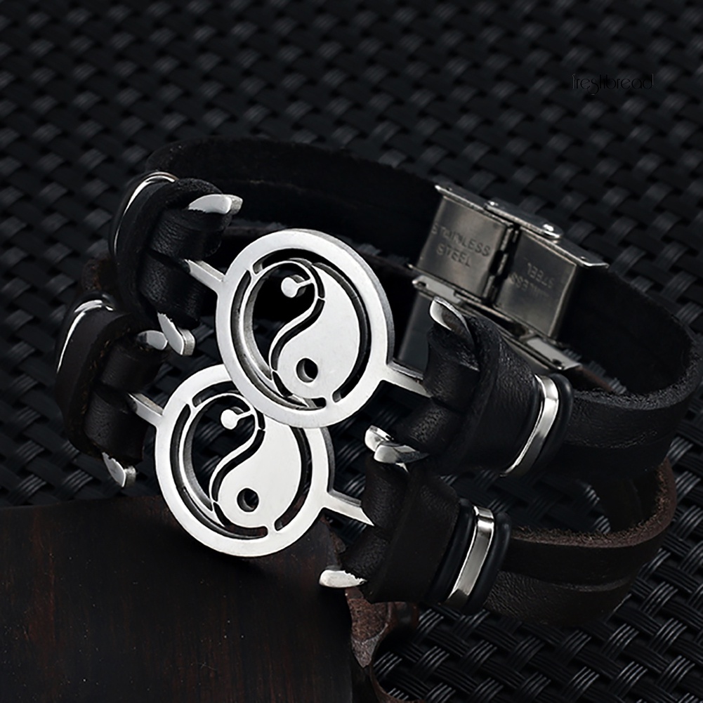 [TERLARIS]Vintage Men Tai Chi Yin Yang Faux Leather Clasp Bracelet Bangle Jewelry Gift